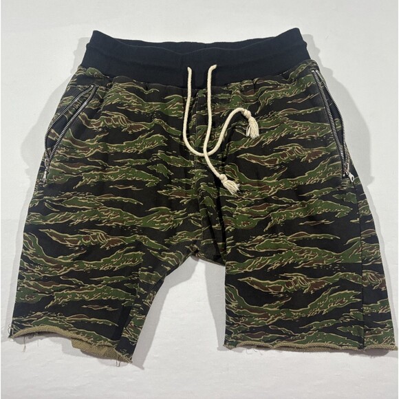 Yeezy Mens Kanye Sweat Tiger Green Camo Print Shorts Cutoff Cotton YZY Sz S - Picture 2 of 8